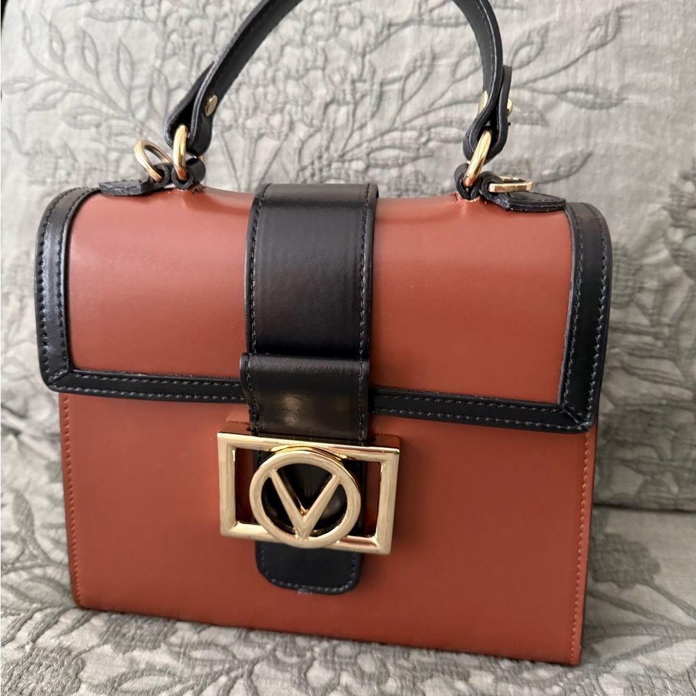 Valentino By Mario Valentino Betty Top Handle Black and Tan Satchel